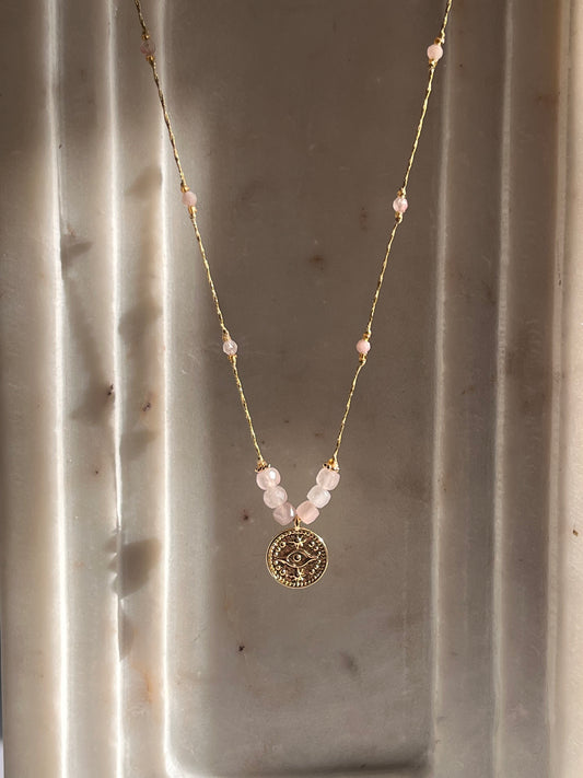 Evil Eye Necklace - Rose Quartz - Thread and Stone Jewellery