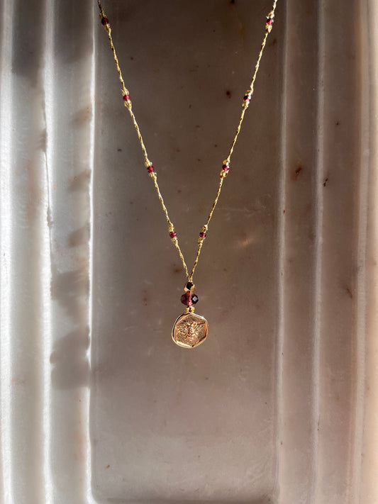 Bee Coin Necklace - Garnet - Thread and Stone Jewellery